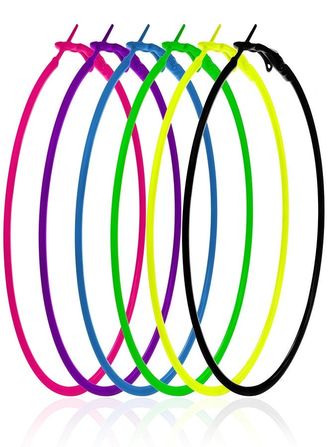 CNTVO 6 Pairs Neon Earrings for Women, 80s 90s Retro Colorful Hoop Neon Earrings, 80s accessories for women Perfect for Outfit Dancing Party Accessories - Image 1